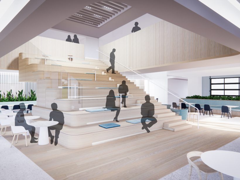 Architectural rendering of interior of Spectrum Health Center for Transformation and Innovation